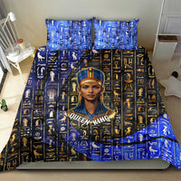 Hatshepsut Bedding Set with Queen King Portrait, Temple Illustration and Blue-Gold Hieroglyphic - Wonder Print Shop