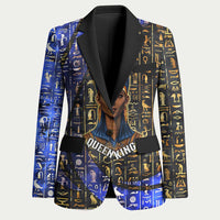 Hatshepsut Blazer with Queen King Portrait, Temple Illustration and Blue-Gold Hieroglyphic - Wonder Print Shop