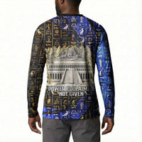 Hatshepsut Button Sweatshirt with Queen King Portrait, Temple Illustration and Blue-Gold Hieroglyphic