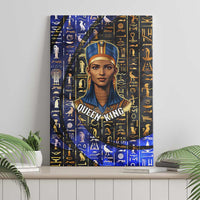 Hatshepsut Canvas Wall Art with Queen King Portrait, Temple Illustration and Blue-Gold Hieroglyphic - Wonder Print Shop