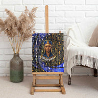 Hatshepsut Canvas Wall Art with Queen King Portrait, Temple Illustration and Blue-Gold Hieroglyphic - Wonder Print Shop