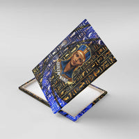 Hatshepsut Canvas Wall Art with Queen King Portrait, Temple Illustration and Blue-Gold Hieroglyphic - Wonder Print Shop