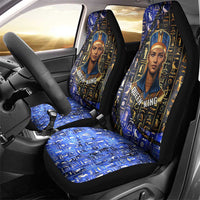 Hatshepsut Car Seat Cover with Queen King Portrait, Temple Illustration and Blue-Gold Hieroglyphic - Wonder Print Shop