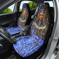 Hatshepsut Car Seat Cover with Queen King Portrait, Temple Illustration and Blue-Gold Hieroglyphic - Wonder Print Shop