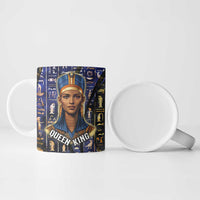 Hatshepsut Ceramic Mug with Queen King Portrait, Temple Illustration and Blue-Gold Hieroglyphic - Wonder Print Shop