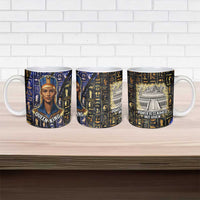 Hatshepsut Ceramic Mug with Queen King Portrait, Temple Illustration and Blue-Gold Hieroglyphic - Wonder Print Shop