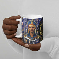 Hatshepsut Ceramic Mug with Queen King Portrait, Temple Illustration and Blue-Gold Hieroglyphic - Wonder Print Shop