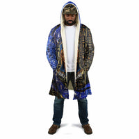 Hatshepsut Cloak with Queen King Portrait, Temple Illustration and Blue-Gold Hieroglyphic - Wonder Print Shop