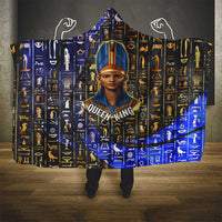 Hatshepsut Hooded Blanket with Queen King Portrait, Temple Illustration and Blue-Gold Hieroglyphic - Wonder Print Shop