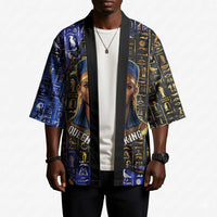Hatshepsut Kimono with Queen King Portrait, Temple Illustration and Blue-Gold Hieroglyphic - Wonder Print Shop
