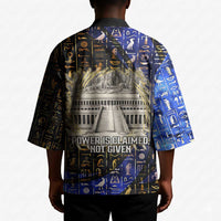 Hatshepsut Kimono with Queen King Portrait, Temple Illustration and Blue-Gold Hieroglyphic - Wonder Print Shop