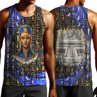 Hatshepsut Men Tank Top with Queen King Portrait, Temple Illustration and Blue-Gold Hieroglyphic - Wonder Print Shop