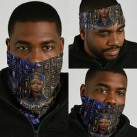 Hatshepsut Neck Gaiter with Queen King Portrait, Temple Illustration and Blue-Gold Hieroglyphic - Wonder Print Shop