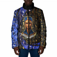 Hatshepsut Padded Jacket with Queen King Portrait, Temple Illustration and Blue-Gold Hieroglyphic - Wonder Print Shop