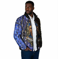 Hatshepsut Padded Jacket with Queen King Portrait, Temple Illustration and Blue-Gold Hieroglyphic - Wonder Print Shop