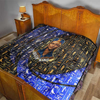 Hatshepsut Quilt with Queen King Portrait, Temple Illustration and Blue-Gold Hieroglyphic - Wonder Print Shop