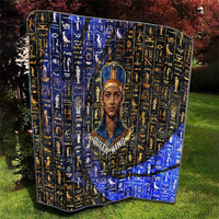 Hatshepsut Quilt with Queen King Portrait, Temple Illustration and Blue-Gold Hieroglyphic - Wonder Print Shop