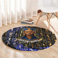 Hatshepsut Round Carpet with Queen King Portrait, Temple Illustration and Blue-Gold Hieroglyphic - Wonder Print Shop