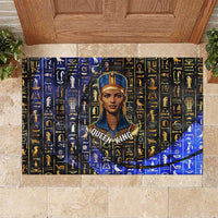 Hatshepsut Rubber Doormat with Queen King Portrait, Temple Illustration and Blue-Gold Hieroglyphic - Wonder Print Shop