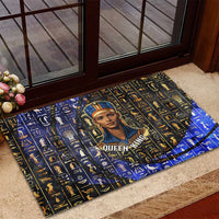 Hatshepsut Rubber Doormat with Queen King Portrait, Temple Illustration and Blue-Gold Hieroglyphic - Wonder Print Shop