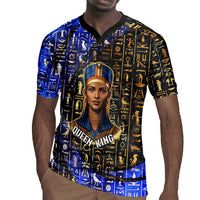 Hatshepsut Rugby Jersey with Queen King Portrait, Temple Illustration and Blue-Gold Hieroglyphic - Wonder Print Shop