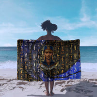 Hatshepsut Sarong with Queen King Portrait, Temple Illustration and Blue-Gold Hieroglyphic - Wonder Print Shop