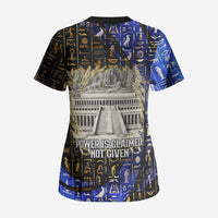 Hatshepsut Scrub Top with Queen King Portrait, Temple Illustration and Blue-Gold Hieroglyphic - Wonder Print Shop