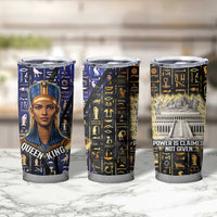Hatshepsut Tumbler Cup with Queen King Portrait, Temple Illustration and Blue-Gold Hieroglyphic - Wonder Print Shop