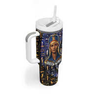 Hatshepsut Tumbler With Handle with Queen King Portrait, Temple Illustration and Blue-Gold Hieroglyphic - Wonder Print Shop