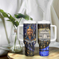 Hatshepsut Tumbler With Handle with Queen King Portrait, Temple Illustration and Blue-Gold Hieroglyphic - Wonder Print Shop