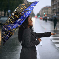 Hatshepsut Umbrella with Queen King Portrait, Temple Illustration and Blue-Gold Hieroglyphic - Wonder Print Shop