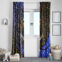 Hatshepsut Window Curtain with Queen King Portrait, Temple Illustration and Blue-Gold Hieroglyphic - Wonder Print Shop