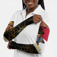 Hatshepsut Arm Sleeves with Royal Portrait, Pre-Colonial Empires Text and Red-Black Honeycomb - Wonder Print Shop