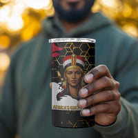 Hatshepsut 4 in 1 Can Cooler Tumbler with Royal Portrait, Pre-Colonial Empires Text and Red-Black Honeycomb - Wonder Print Shop
