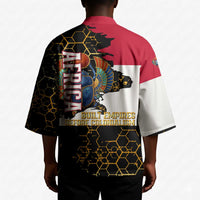 Hatshepsut Kimono with Royal Portrait, Pre-Colonial Empires Text and Red-Black Honeycomb - Wonder Print Shop