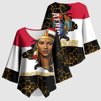 Hatshepsut Kimono Sleeve Blouse with Royal Portrait, Pre-Colonial Empires Text and Red-Black Honeycomb - Wonder Print Shop
