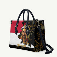 Hatshepsut Leather Bag with Royal Portrait, Pre-Colonial Empires Text and Red-Black Honeycomb - Wonder Print Shop