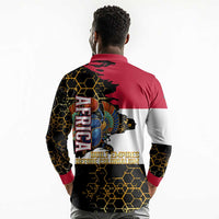 Hatshepsut Long Sleeve Polo Shirt with Royal Portrait, Pre-Colonial Empires Text and Red-Black Honeycomb - Wonder Print Shop