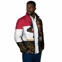 Hatshepsut Padded Jacket with Royal Portrait, Pre-Colonial Empires Text and Red-Black Honeycomb - Wonder Print Shop