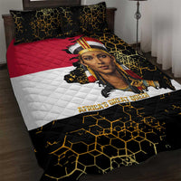 Hatshepsut Quilt Bed Set with Royal Portrait, Pre-Colonial Empires Text and Red-Black Honeycomb - Wonder Print Shop