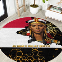 Hatshepsut Round Carpet with Royal Portrait, Pre-Colonial Empires Text and Red-Black Honeycomb - Wonder Print Shop
