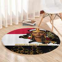 Hatshepsut Round Carpet with Royal Portrait, Pre-Colonial Empires Text and Red-Black Honeycomb - Wonder Print Shop