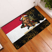 Hatshepsut Rubber Doormat with Royal Portrait, Pre-Colonial Empires Text and Red-Black Honeycomb - Wonder Print Shop