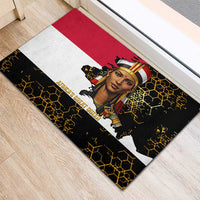 Hatshepsut Rubber Doormat with Royal Portrait, Pre-Colonial Empires Text and Red-Black Honeycomb - Wonder Print Shop