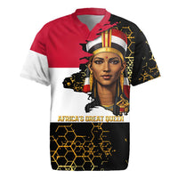 Hatshepsut Rugby Jersey with Royal Portrait, Pre-Colonial Empires Text and Red-Black Honeycomb - Wonder Print Shop