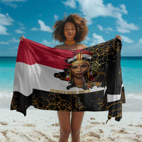 Hatshepsut Sarong with Royal Portrait, Pre-Colonial Empires Text and Red-Black Honeycomb - Wonder Print Shop