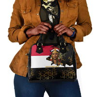 Hatshepsut Shoulder Handbag with Royal Portrait, Pre-Colonial Empires Text and Red-Black Honeycomb - Wonder Print Shop