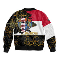 Hatshepsut Sleeve Zip Bomber Jacket with Royal Portrait, Pre-Colonial Empires Text and Red-Black Honeycomb - Wonder Print Shop