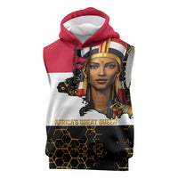 Hatshepsut Sleeveless Hoodie with Royal Portrait, Pre-Colonial Empires Text and Red-Black Honeycomb - Wonder Print Shop