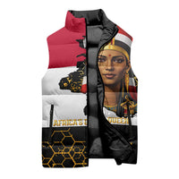 Hatshepsut Sleeveless Puffer Jacket with Royal Portrait, Pre-Colonial Empires Text and Red-Black Honeycomb - Wonder Print Shop